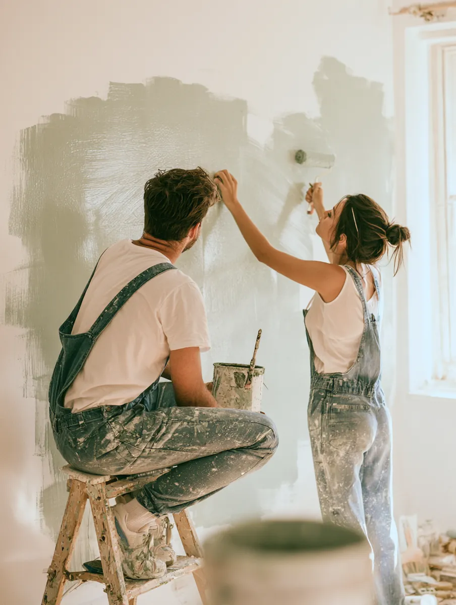 Couple painting a nursery wall together, a $2,000 loan home project