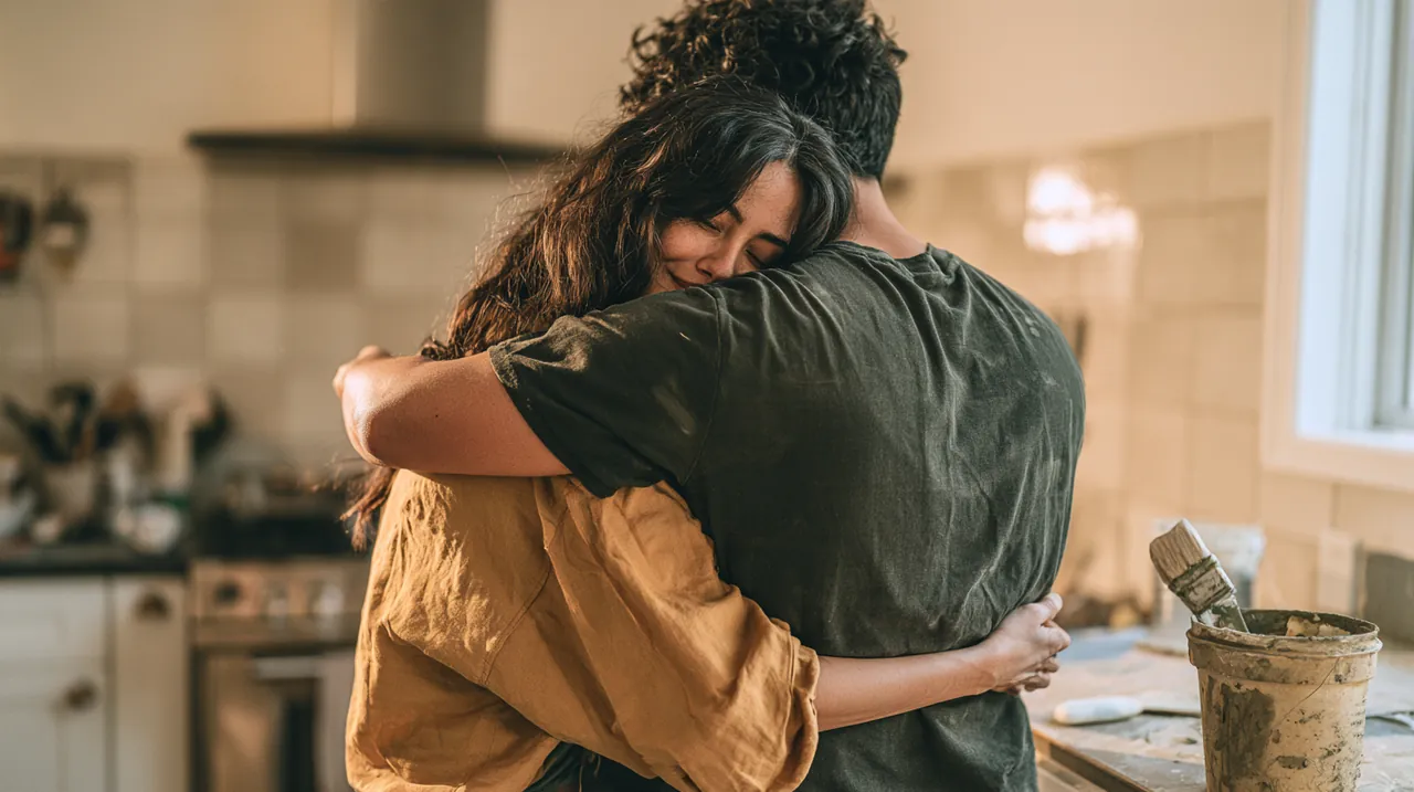 Couple admiring their newly tiled backsplash funded by a $2,000 loan