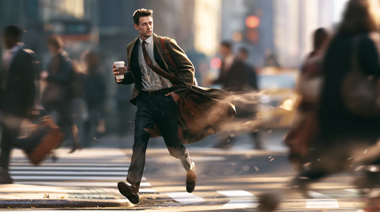 Man crossing a city street with purpose, representing flexible personal loans