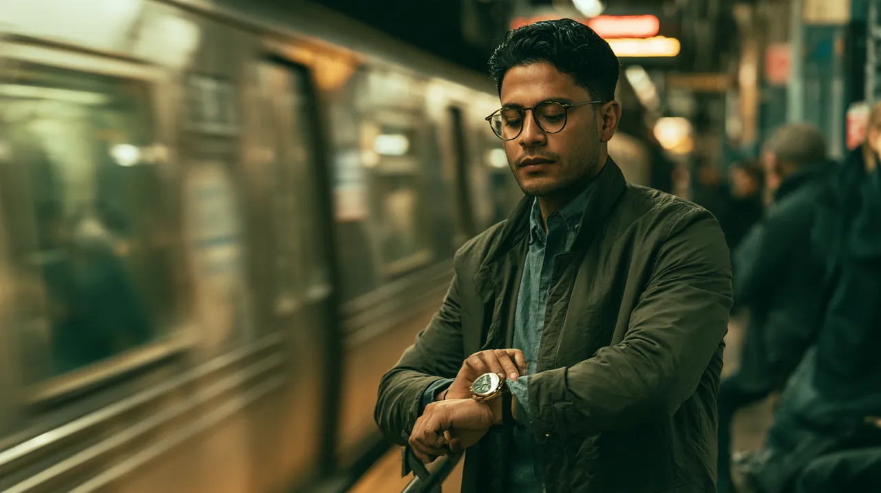 Man checking his watch on a train platform, representing short-term loans