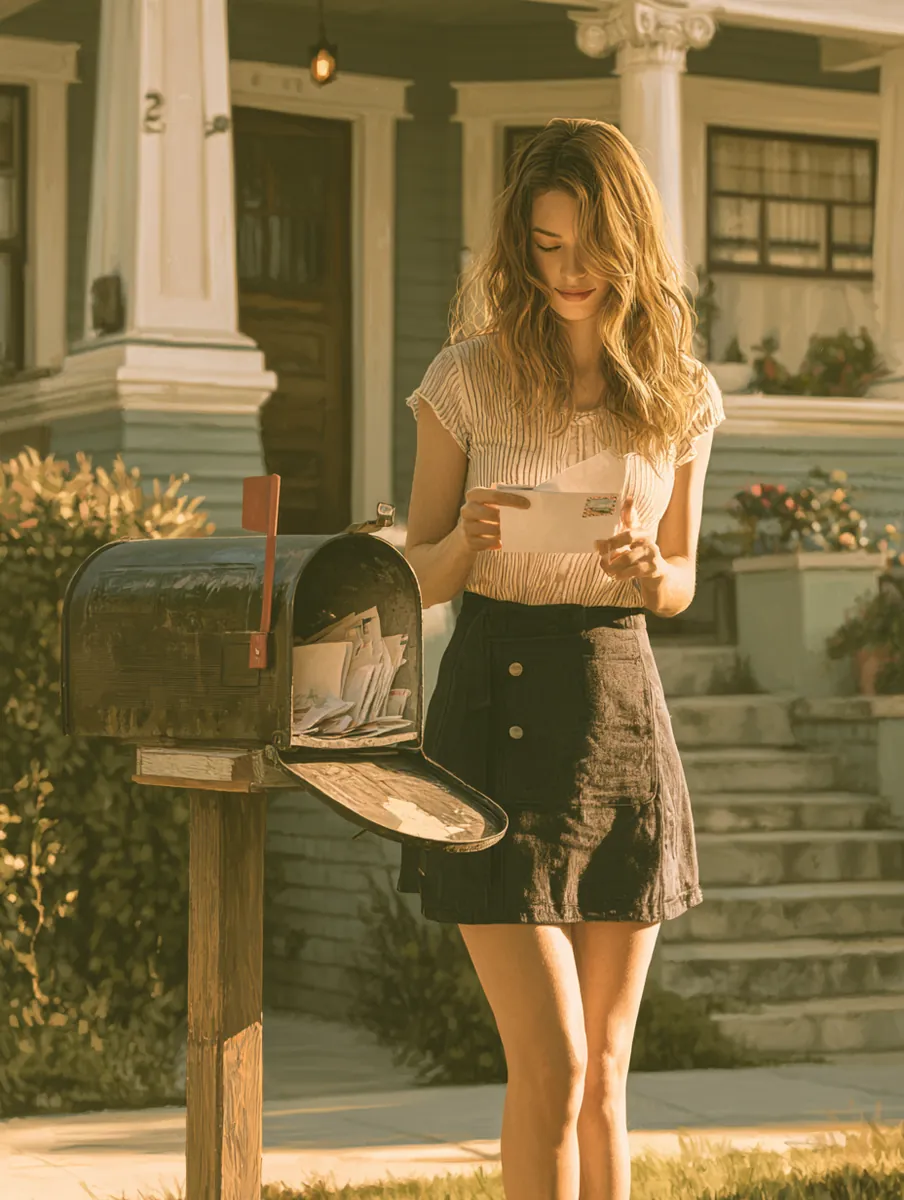 Woman collecting mail from her curbside mailbox, gathering personal loan eligibility documents
