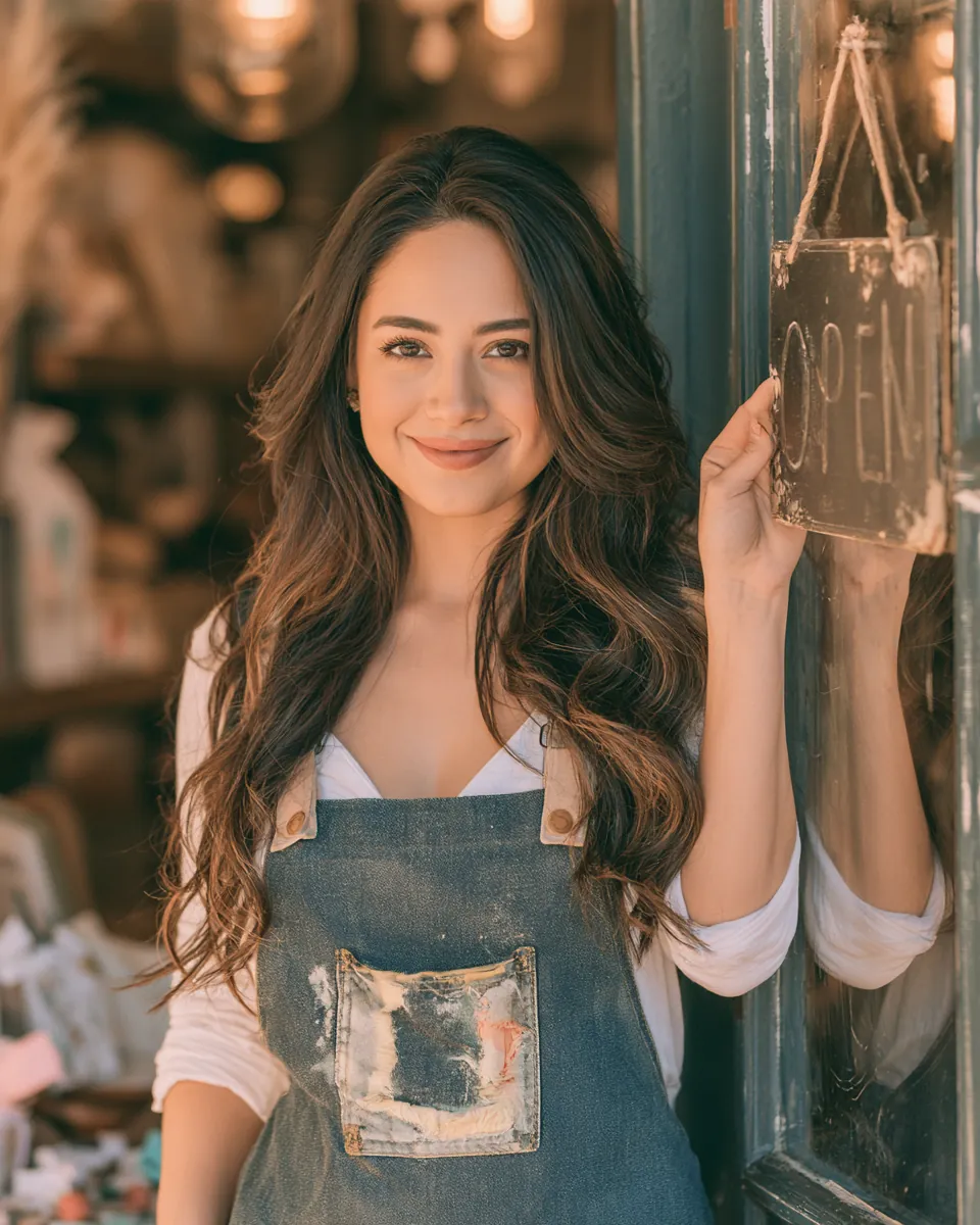 Small business owner flipping her shop sign to open, ready to grow with a personal loan